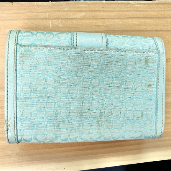 COACH Signature Canvas Mint Green Wallet - Picture 8 of 9